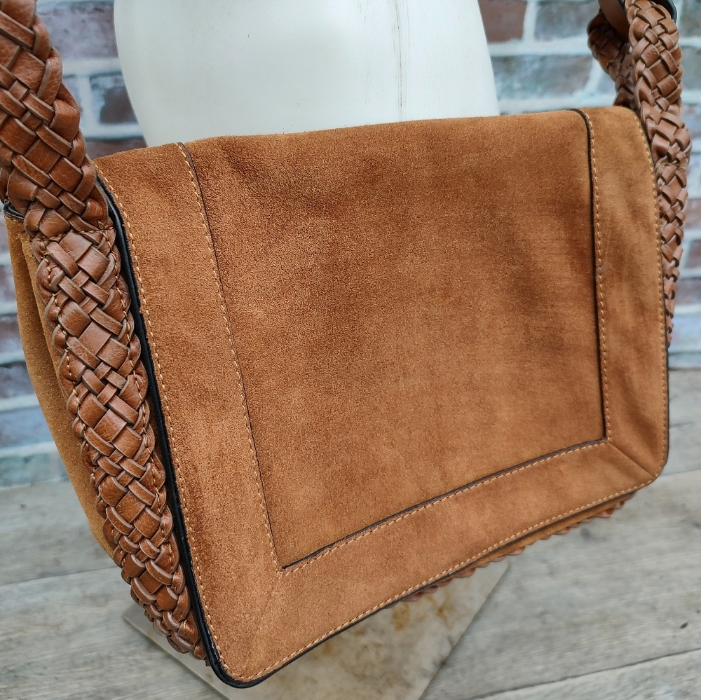 ZARA brown genuine Suede leather messenger bag fold over